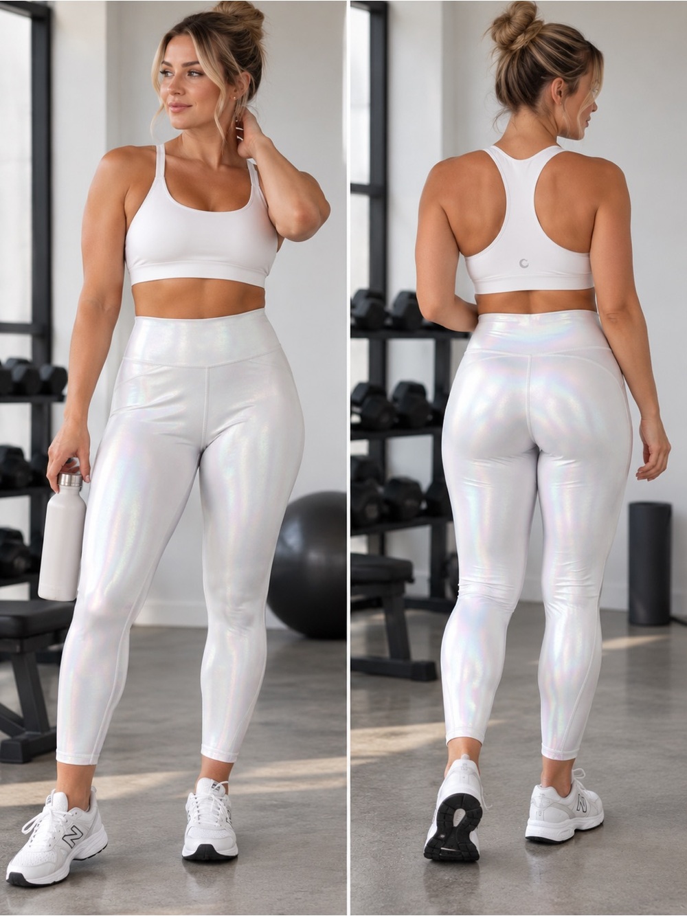 ⚡ ZYIA Active White Iridescent Luxe Unicorn 7/8 Leggings 8-10